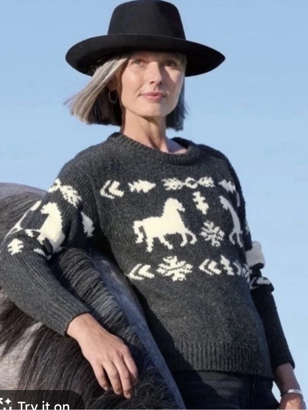 Sundance Equestrian Horse Print Sweater Small